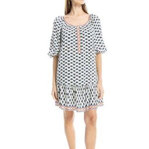 Women Max Studio Puff Sleeve Tunic Dress in Blue and White Size Large